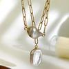 Elegant Double Layer Baroque Pearls Necklace Stainless Steel Adjustable Chain Everyday Jewelry Accessory Gift