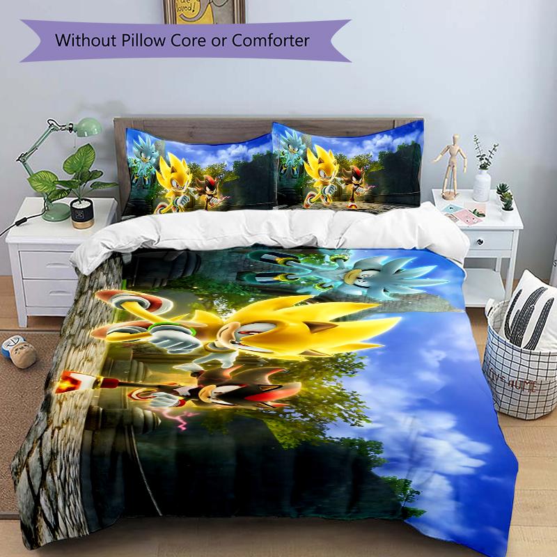 Sonic Friends Adventure Printed 3pcs Bedding Set Soft Microfiber 1 Duvet Cover And 2 Pillowcases Home Bedroom Decor Xmas Gift Ek135