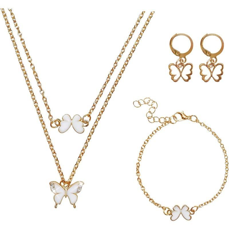 Butterfly gold plated jewelry set for women necklaces with matching earrings bracelet elegant jewelry for wedding party Valentines Day gift