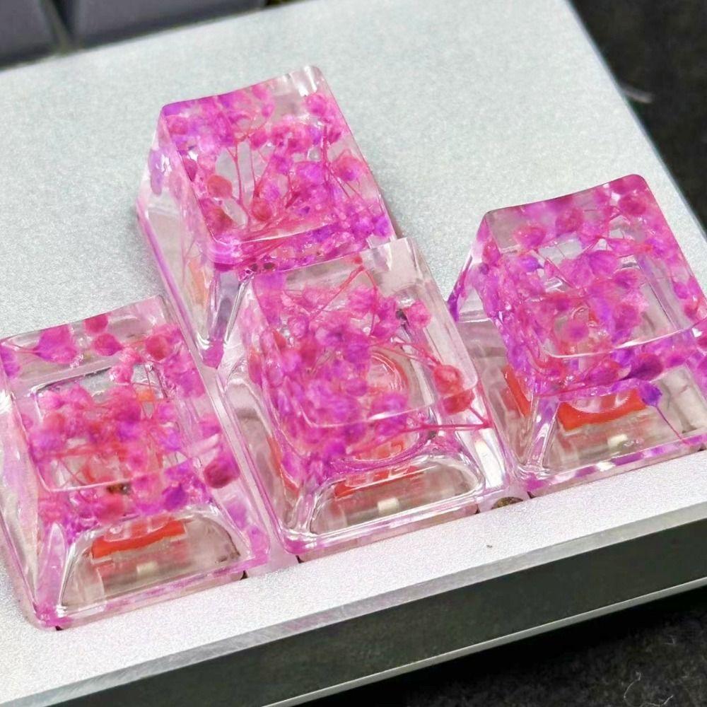 Translucent Mechanical Keyboard Keycap OEM R4 Resin Keycap Dried Flower Keycaps  Cherry MX