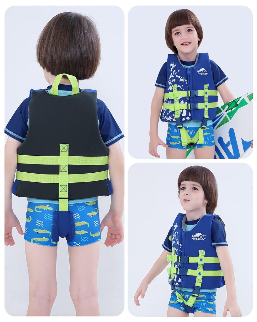 Gogokids Kids' Life Jacket with Crotch Strap, Floating Vest, Buoyancy Support, Swim Vest, CE Certified, for Swimming Practice, Fishing, River Play, Wa