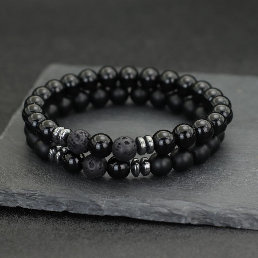 

Noter 2Pcs/Set Stylish Hematite Healing Beaded Bracelet For Men 8mm Lava Tiger Eyes Obsidian Stone Meditation Strand Braslet