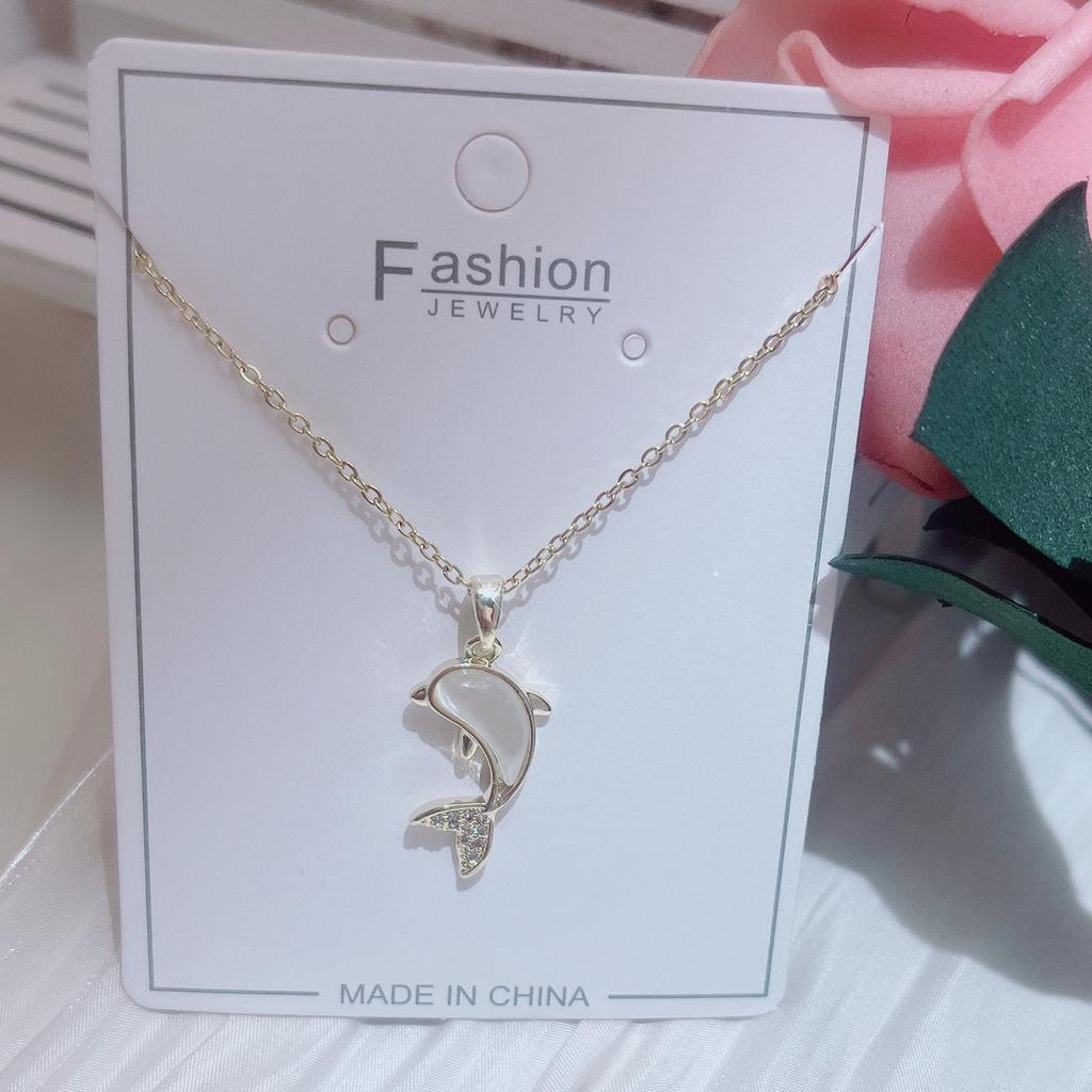 Simple and Personalized Cat's Eye Stone Little Dolphin Necklace, Cute Female Crowd, Popular Collar Chain, Versatile Jewelry