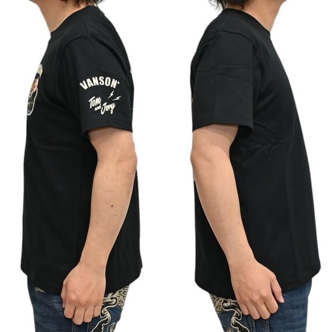 Vanson Tom and Jerry TJV-2518 Ride-On Bike Short Sleeve Jersey T-Shirt, Men's (JP, Alphabet, L, Black)