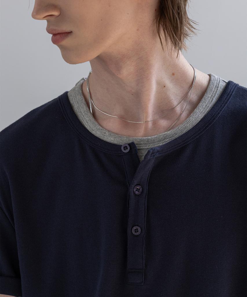 Dekkoloso Easy Layered Henley Neck Short Sleeve T-Shirt [Navy]