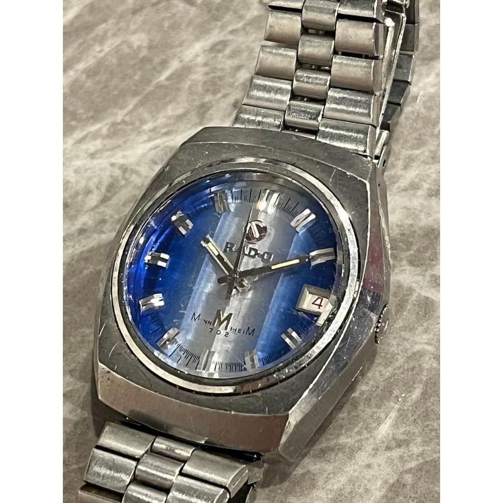 Used [Rare/working item] RADO Mannheim 702 Date cut glass blue automatic winding