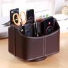 1pcs Leather Rotating Desk Organizer with Pen Holder & Makeup Storage Box for Remote Control/Stationery/Cosmetics