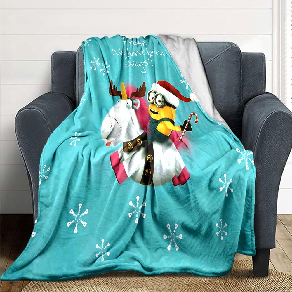 1Pc Christmas Minion Unicorn Blanket Soft Throw Blanket For Home Bedroom Bed Sofa Travel Office Solid Christmas Blanket