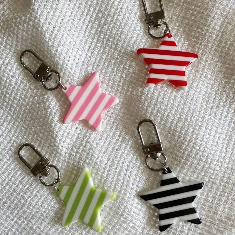 Lovely Star Charm Keyring Alloy Resin Detachable Striped Star Pendant Hanging Decoration For Women Girls Fashion