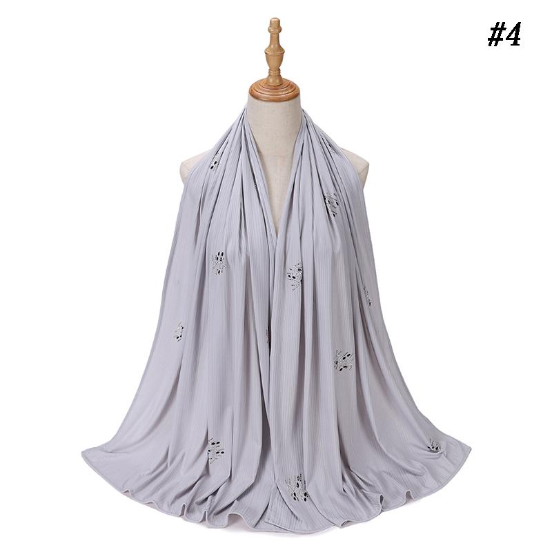 Ribbed Jersey Hijab Soft Breathable Stretch Scarf Shiny Sequins Muslim Shawls Wraps Islamic Headscarf Foulard