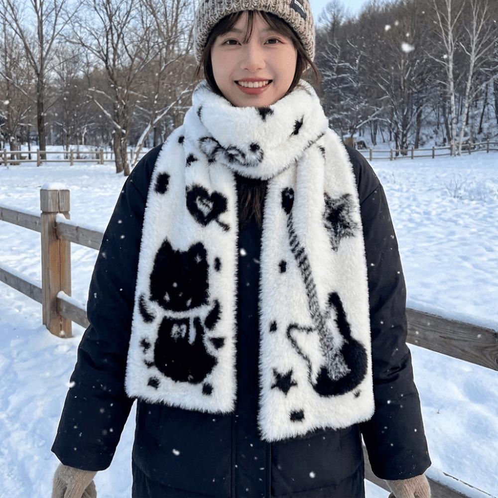 Thick Guitar Cats Scarf Double Sided Long Plush Muffler Fashion Neck Wrap Trendy Men