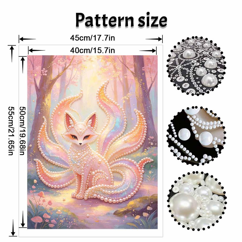 DIY Framed Pearl Painting Kit Ninetailed Fox Pattern Sparkling Bead Canvas Creative Handmade Craft Gift for Women and Adults Relaxation Art