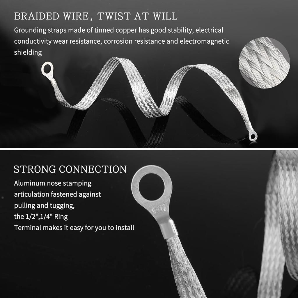 3Pcs 20" Ground Strap, 20 inch Grounding Straps Universal Tinned Copper Cable