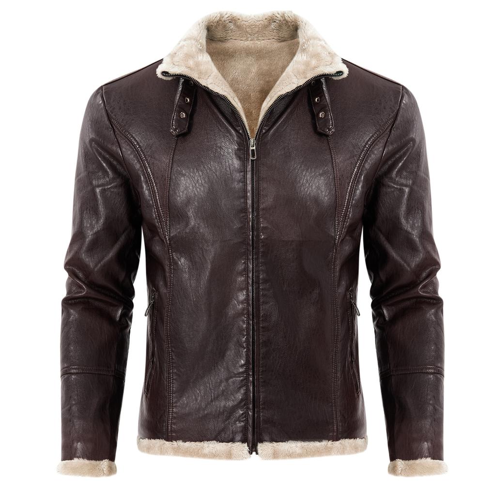 Popular fur integrated men's coat thickened fur jacket imitation leather jacket men