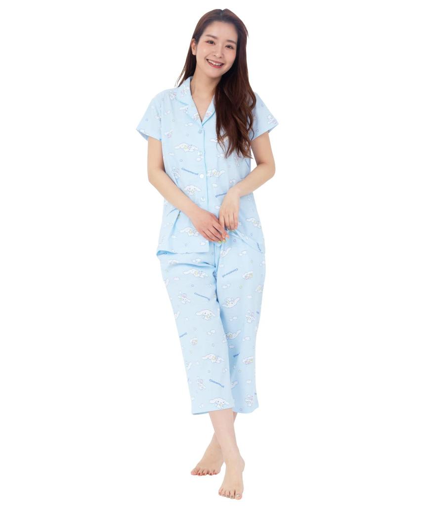 SAZAC Cinnamoroll Short Sleeve Jersey Pajama Set Women's (Baby Blue/M/SAN1697)