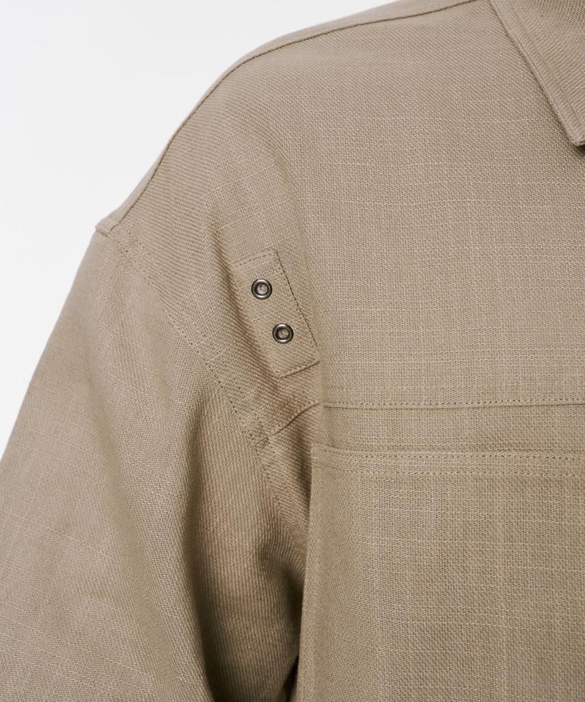 Codemorph Linen Texture Cotton Utility Short Sleeve Shirt Jacket Beige