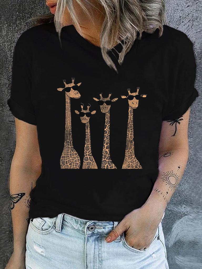 Cool Giraffe Pattern Print Graphic Tee