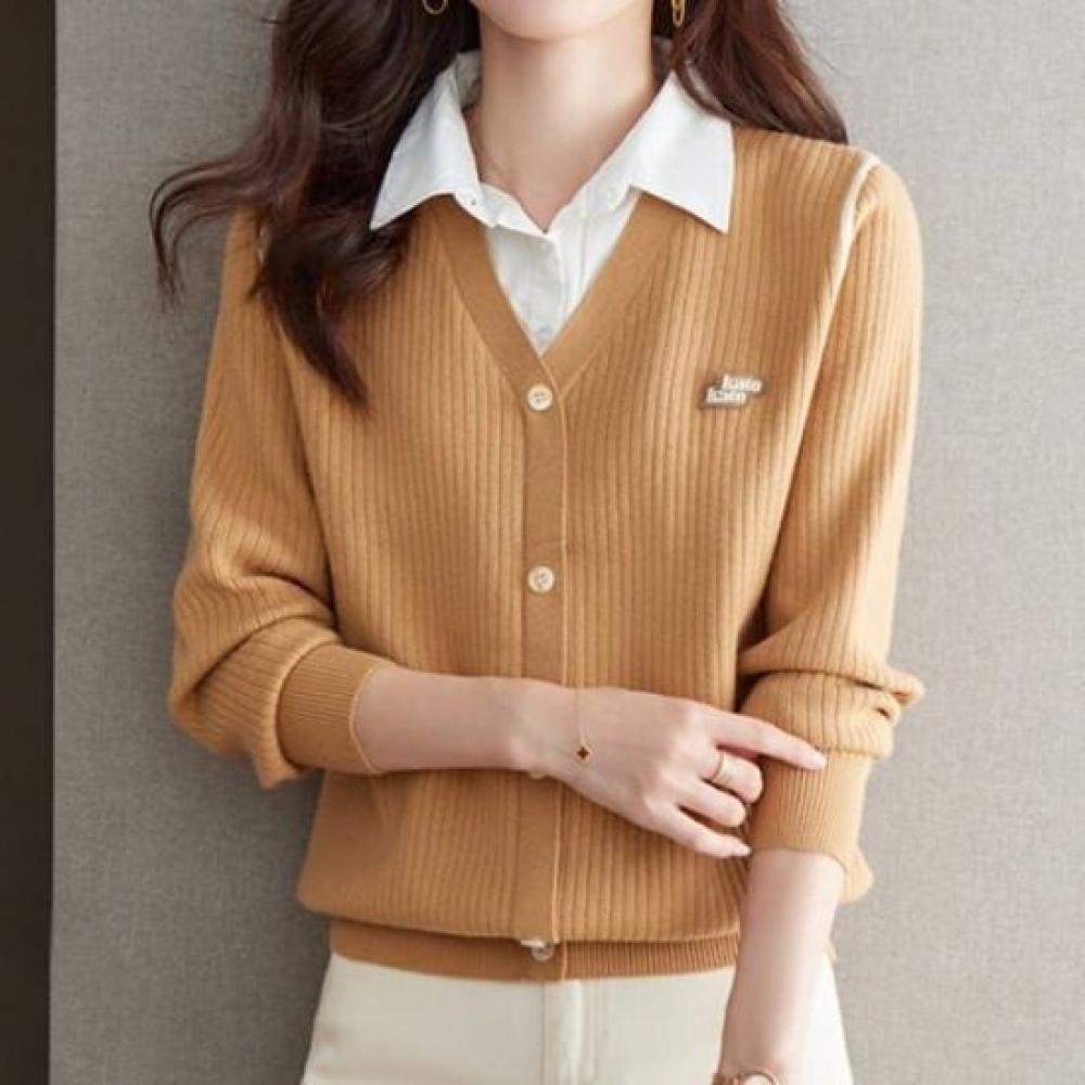 Navava Casual Rib 2 In 1 Long Sleeve Collar Knit Nk2773