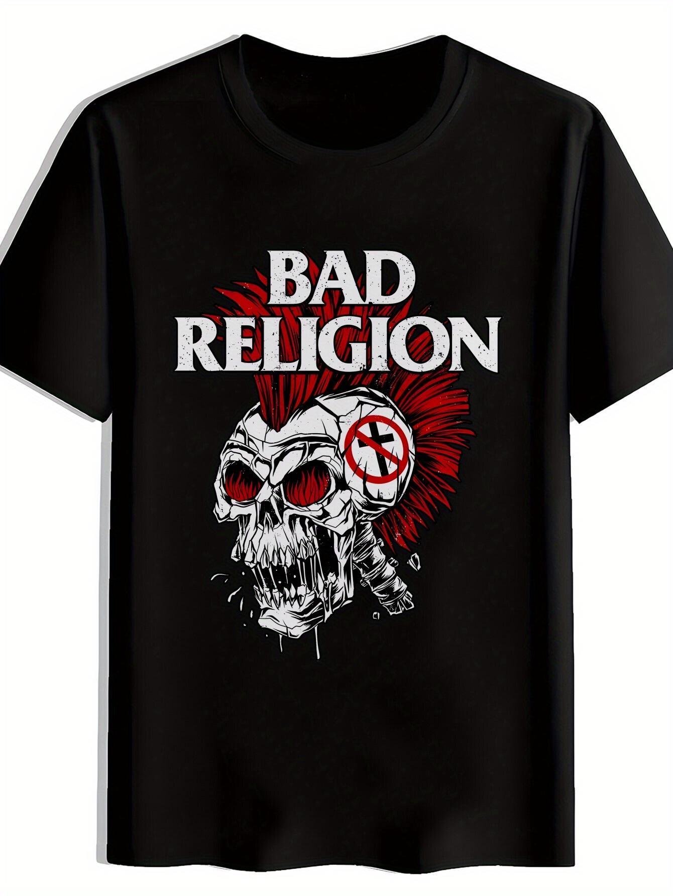 Black T-shirt with BAD RELIGION Skull Graphic - Vintage Rock Band Design L