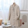 Light and Thin Women's Down Jacket Autumn Medium and Long Large Size Round Neck Change V Neck Snap Button Down Liner Long Sleeve Jacket