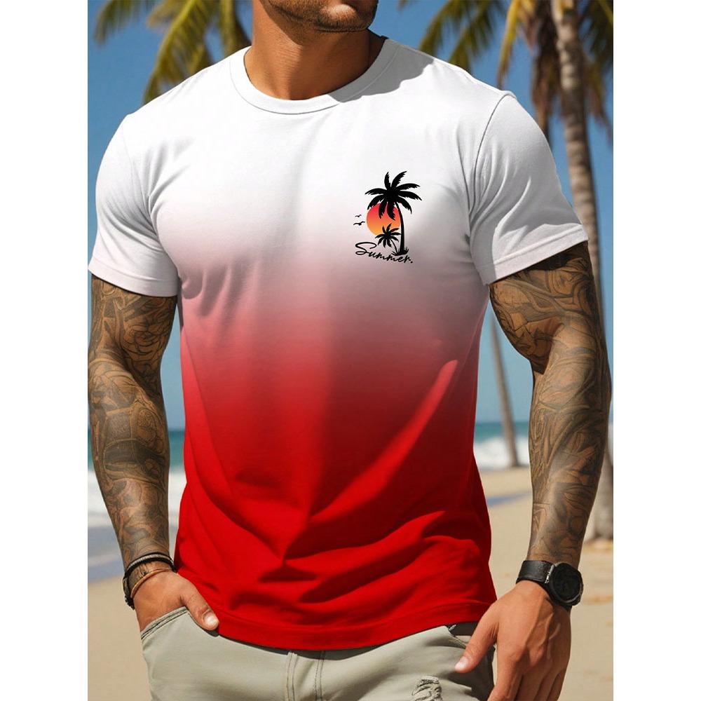 Sommer Freizeit Farbverlauf Kurzarm Oberteil Hawaiianische Herrenmode T-Shirt Outdoor Strandshorts Zweiteiliges Set