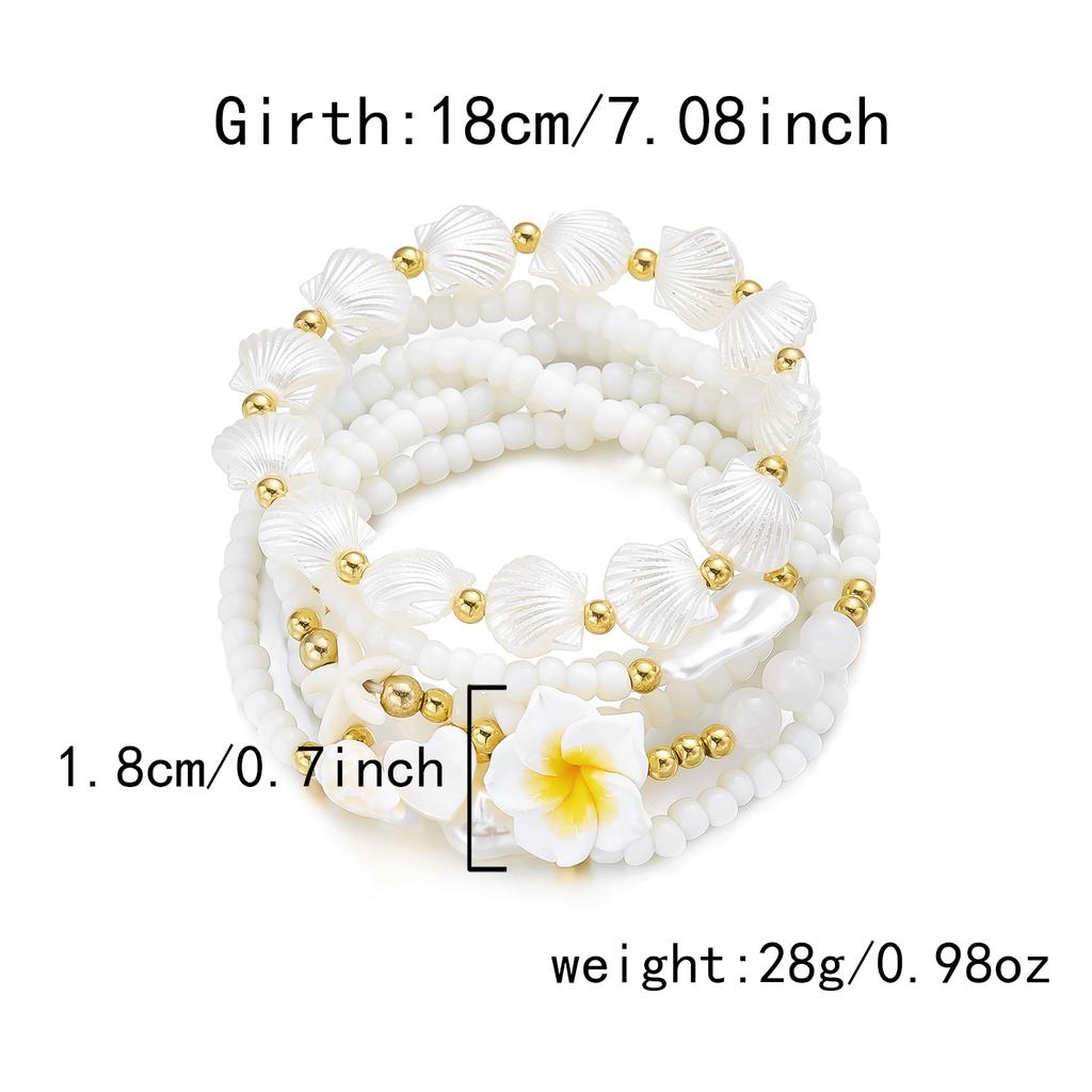 Elegant Shell Flower Imitation Pearl Chain Bracelet Set for Women Stackable Plumeria Floral Beads Bracelet Party Jewelry Gift