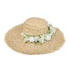 Small Fresh White Flower Lafite Straw Hat Ladies Lace Strap Straw Sun Hat Big Eaves Sunscreen Sun Hat Summer