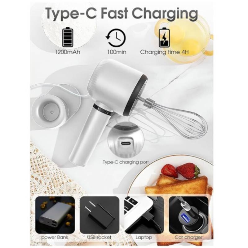 Mini Electric Handheld Egg Beater With Usb Rechargeable Multifunction For Home Baking
