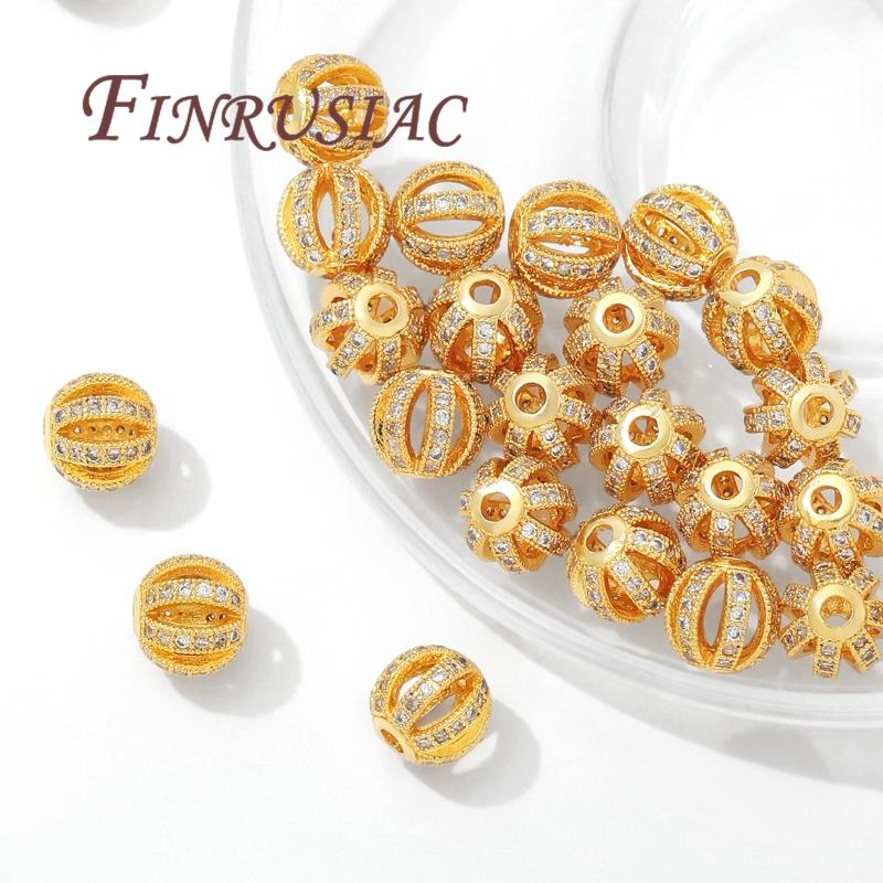 Perles plaquées or 18 carats 8 mm 10 mm, Accessoires de perles pour bracelets, Séparateur pour perles, Laiton avec perles en zircon, Perle pour collier