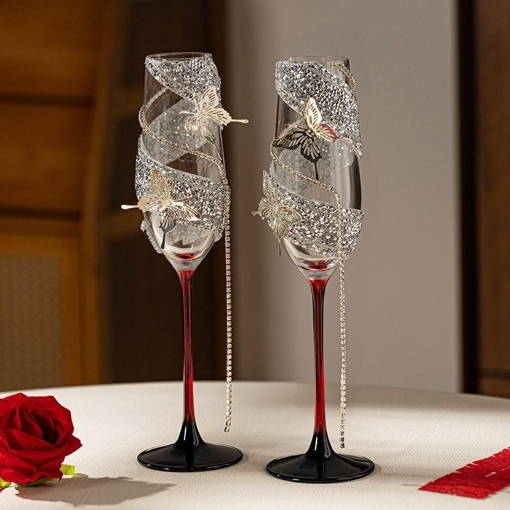 Butterfly Rhinestone Wine Glass Zircon Tassel Tall Glass New Year Crystal Glass Goblet  Party