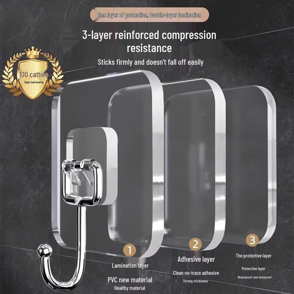 Strong Load-Bearing No-Mark Adhesive Wall Hook for Kitchen and Bathroom