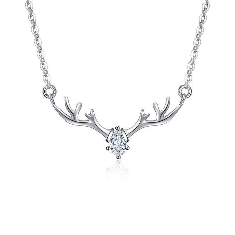 

Rhinestone Reindeer Antler Necklace: Korean Style Clavicle Chain for Women - Simple, Stylish Student Accessories & Christmas Gift Set