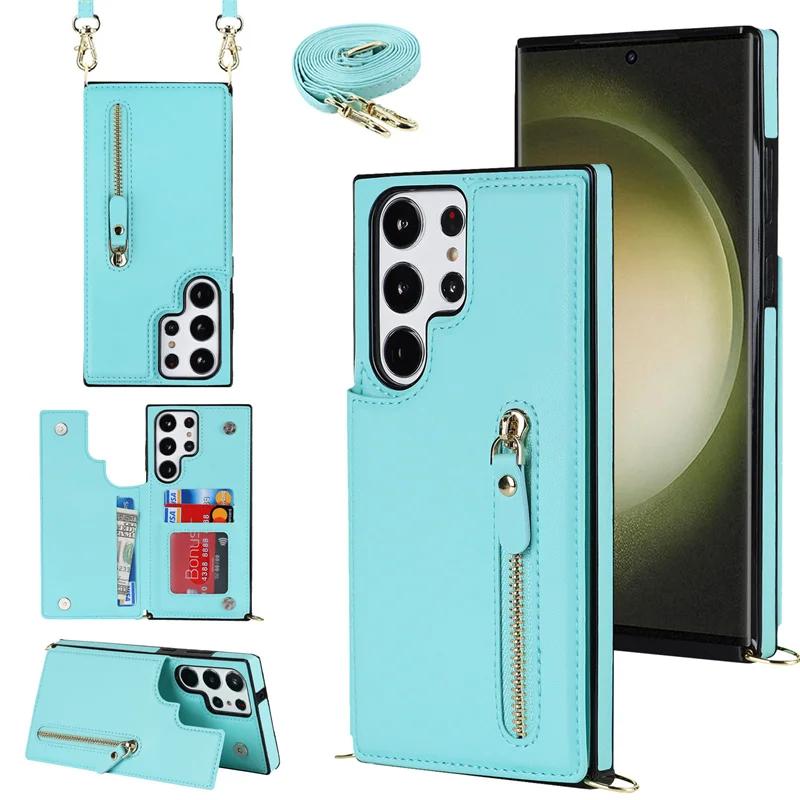 Zipper Wallet with Card Holder CrossbodyPhone Case for Samsung Galaxy S23 S21 S20 FE S24 S22 Plus S25 Ultra Leather Cover