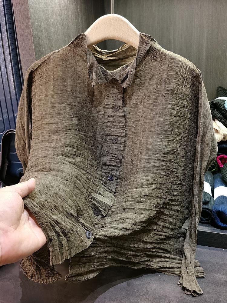 Retro-Plissee-Damenhemd in Übergröße - Lockeres, lässiges Frühlings-Top