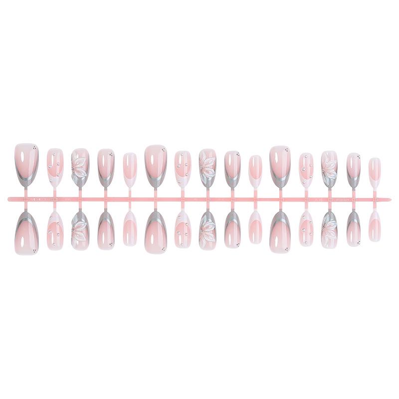 30-Piece Almond French Line Flower Nail Art Stickers - Cross-Border Wearable Nail Tips
