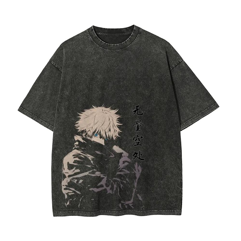 

Satoru Gojo Blue Eyes T-shirt Jujutsu Kaisen Tee Vintage Washed Oversized Retro Anime Harajuku Streetwear Manga Mens Clothing M