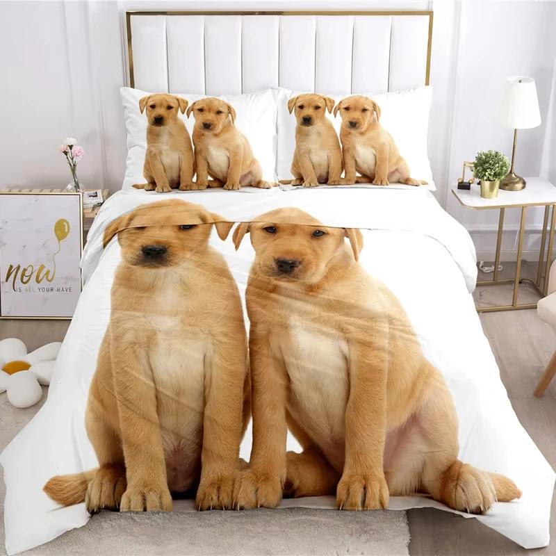 Cute Dogs Duvet Cover Pet Dog Funny Animal Bedding Set 3D Print Puppy Comforter Cover Pillowcases Full King For Kids Teens Decor