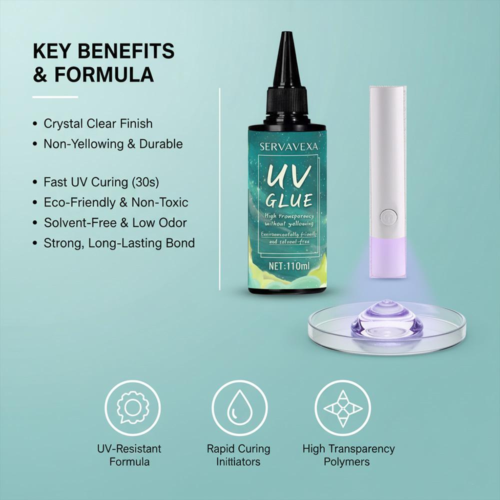 SERVAVEXA UV Resin with Light 110ml, Clear Hard Type UV Glue Bubble Free Fast Curing No Yellowing for Craft Jewelry