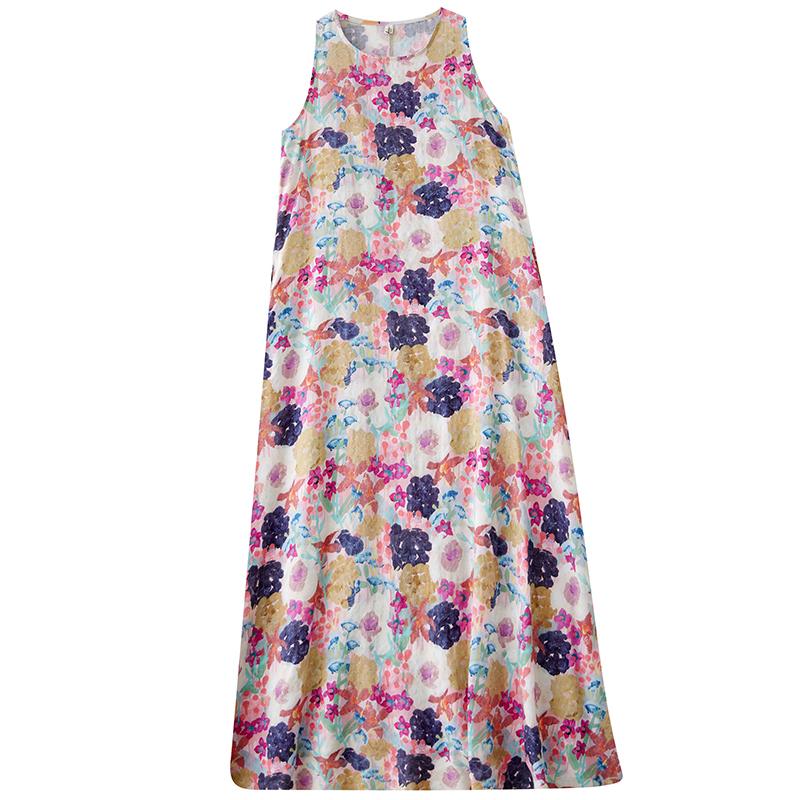 DIMANAF 2025 Women Summer Dress Ladies Basic Long Linen Flower Dress 8135