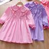 Girls Autumn Princess Dress Solid Long Sleeve Elegant Casual Dress For Spring And Fall Sweet Party Wear