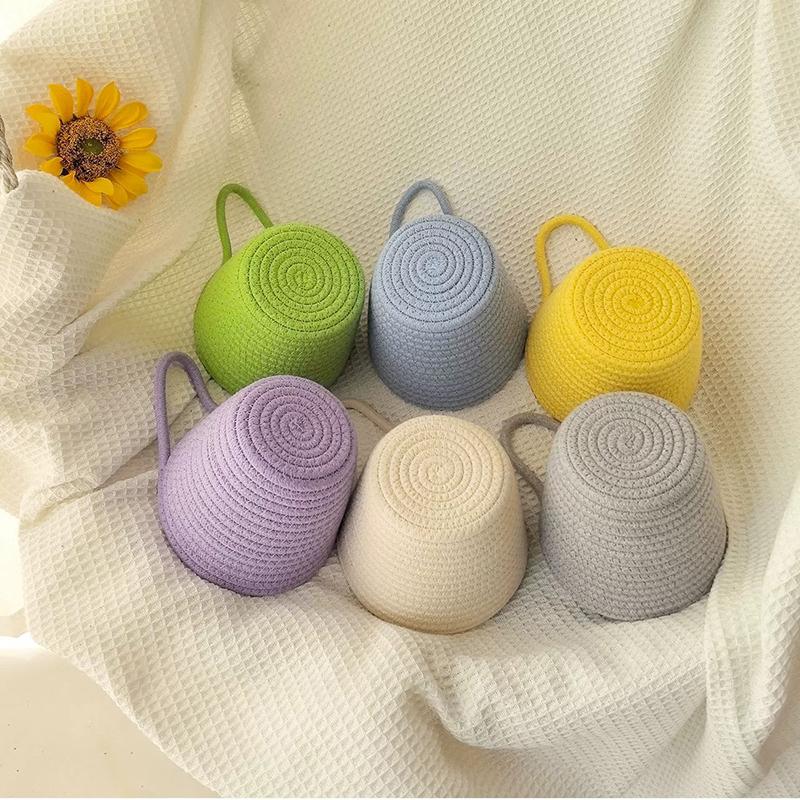 Cotton Rope Woven Storage Basket, Small Laundry Baskets, Desktop Sundries, Keys, Toys, Snacks Organizer Box, Ins Hanging