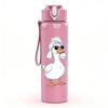 1PC White Duck Wearing Hoodie Cartoon Print 750ml Color Plastic Sports Water Bottle Leakproof Flip Straw Lid Suitable for Sports Office Home Use