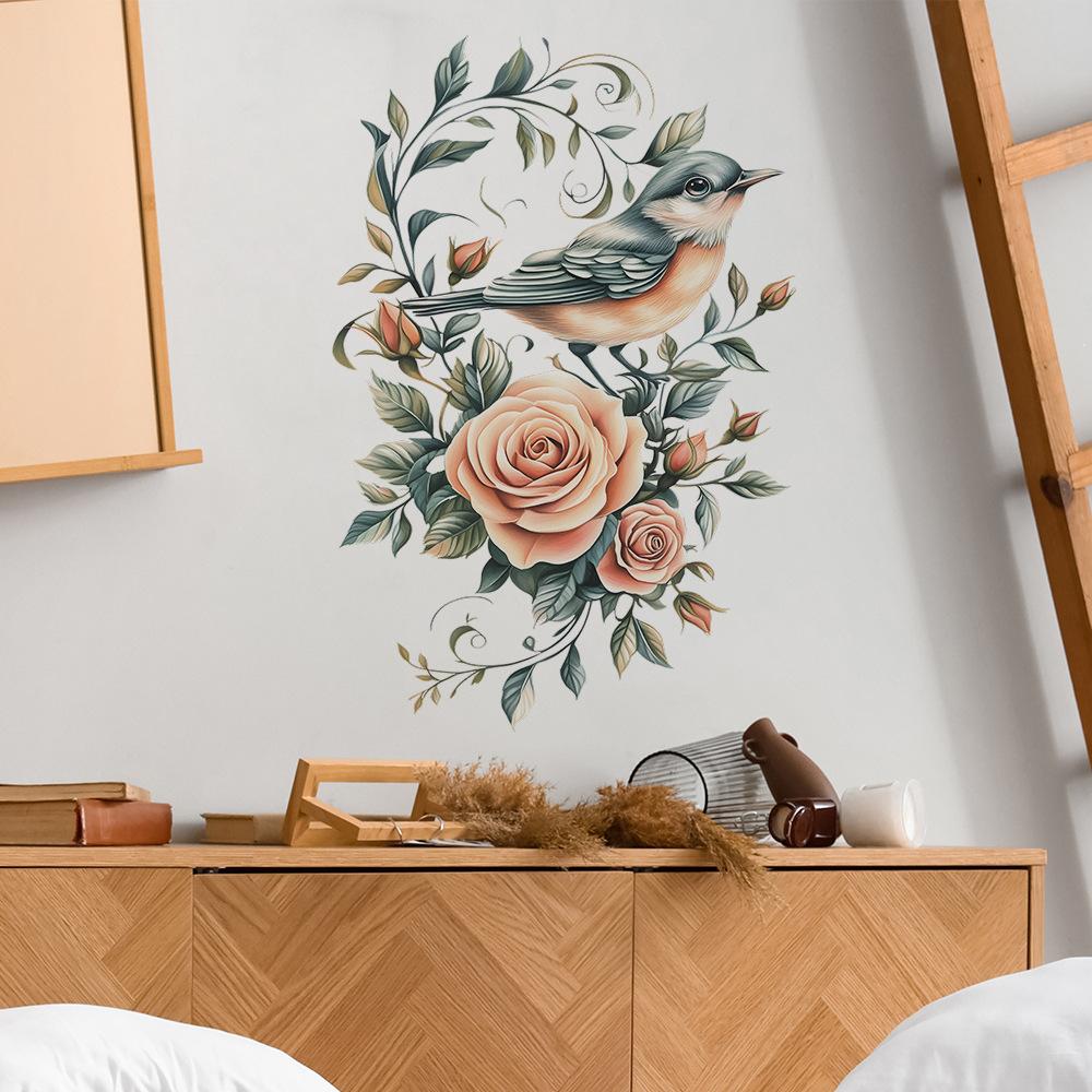 Painted Rose Branch Bird Bedroom Living Room Home Background Beautification and Decoration Wall Stickers