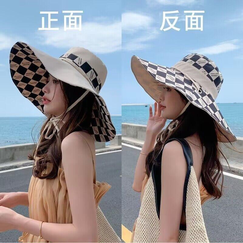 Summer Double-sided Printed Big Edge Hat Beach Outdoor Shading UV Protection Sun Hat Vacation Play Bucket Hat