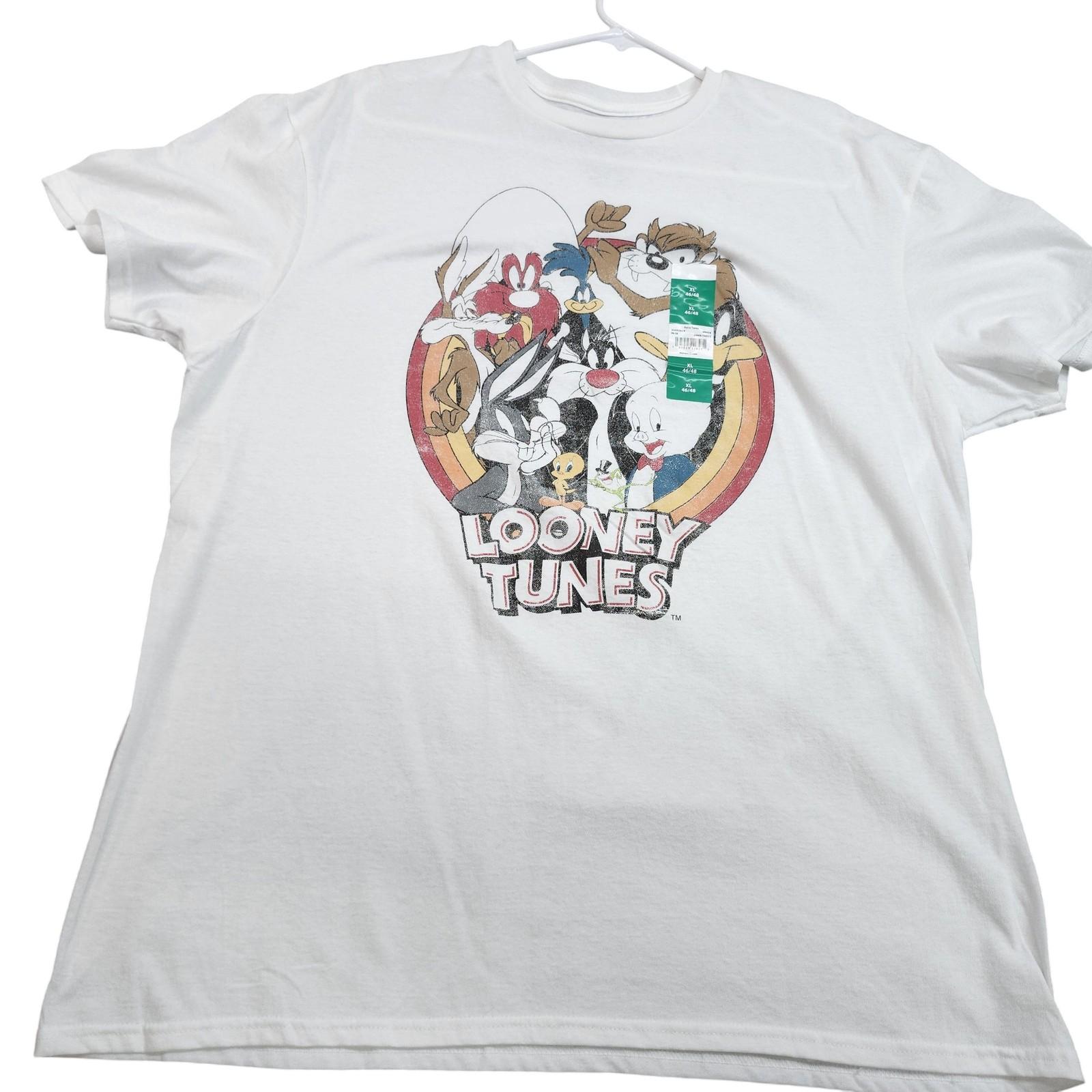 Looney Tunes Shirt Mens XL White Bugs Bunny Tweety Graphic Tee Cartoon Tagless Unisex T-Shirt XXL