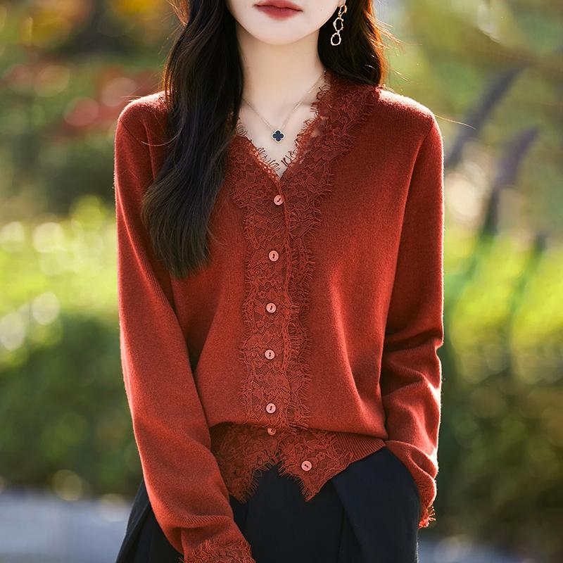 Women's Wool Sweater Qinghe Cashmere 50% Silk 50% Wool Autumn and Winter Wool Cardigan Soft and Warm