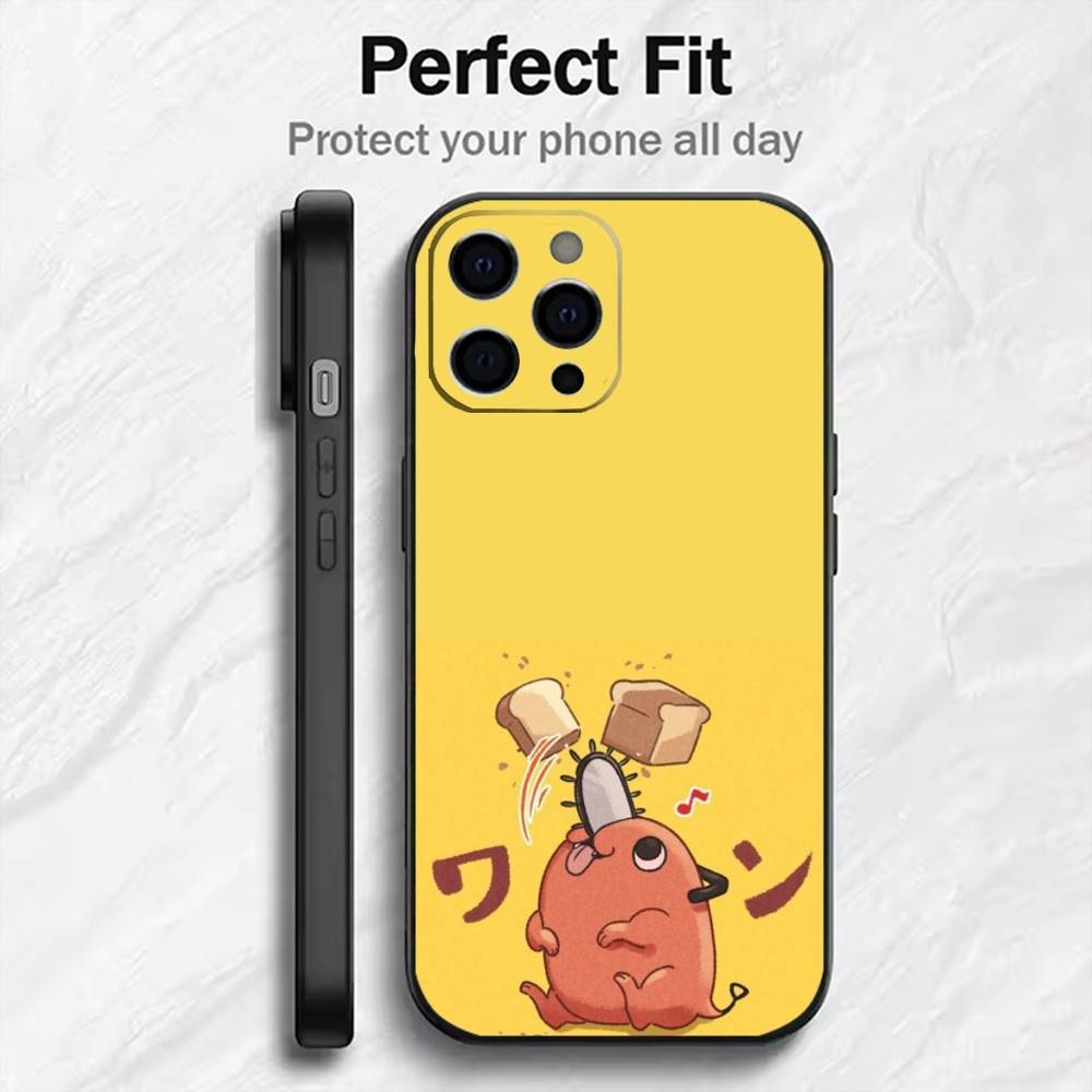 Anime P-Pochita Phone Case For iPhone17,16,15,14,13,12 Plus,Max Soft Silicone Black Cover iPhone12