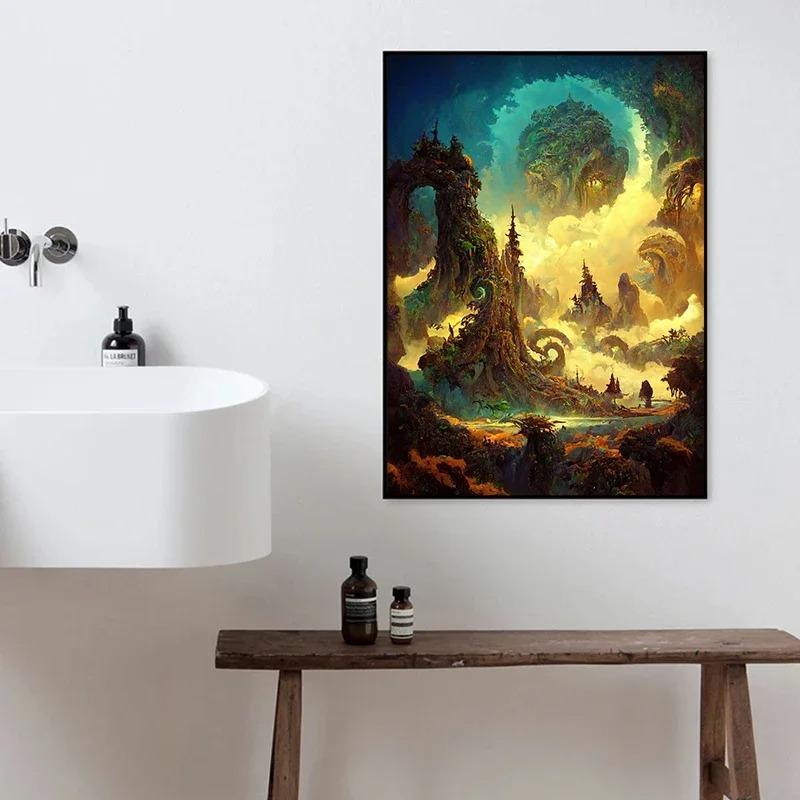 Surrealism Fantasy World Magic Skeleton Castle Poster and Prints Canvas Painting Wall Art Pictures for Room Home Decor Gift