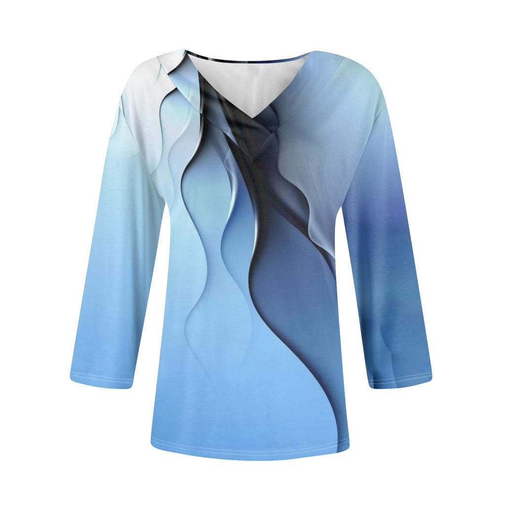 Top da donna con maniche a 3/4, scollo a V, tunica casual, camicie basiche, camicetta ampia