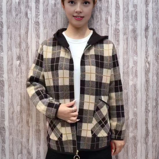Women's Plaid Shacket Jacket Casual Wool Blend Long Sleeve Zip Up Hooded Jacket Fall